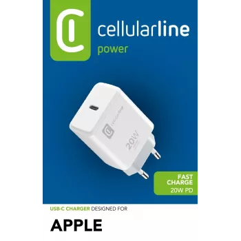 Cellularline USB-C lādētājs 20W - iPhone 8 un jaunākiem modeļiem paredzēts 20W USB-C tīkla lādētājs iPhone 8 un jaunāku modeļu uzlādēšanai ar maksimālo ātrumu