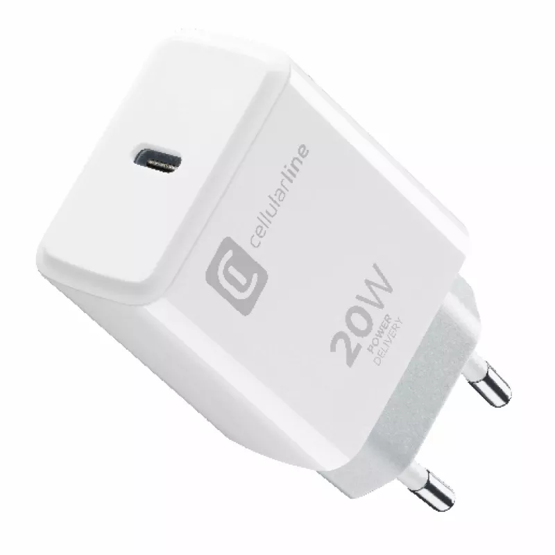 Cellularline USB-C lādētājs 20W - iPhone 8 un jaunākiem modeļiem paredzēts 20W USB-C tīkla lādētājs iPhone 8 un jaunāku modeļu uzlādēšanai ar maksimālo ātrumu