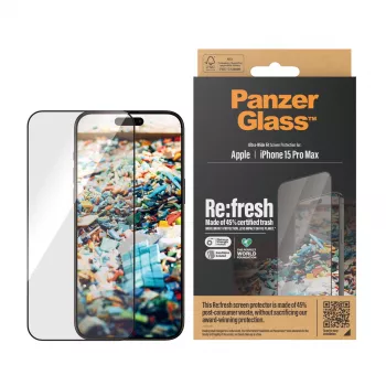 PanzerGlass ® Re:fresh ekrāna aizsargs iPhone 15 Pro Max | Īpaši plata pieguļība ar EasyAligner
