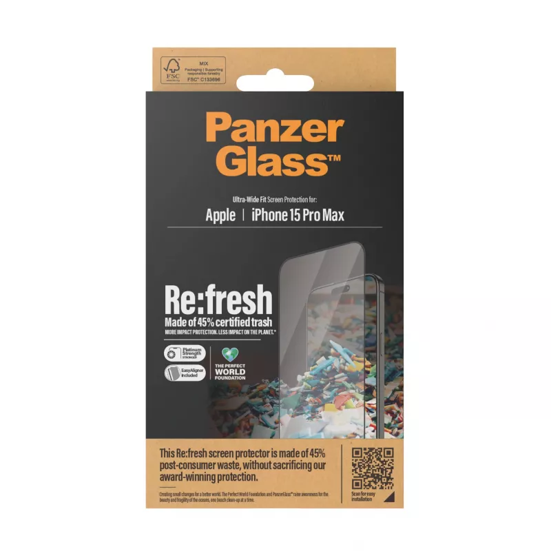 PanzerGlass ® Re:fresh ekrāna aizsargs iPhone 15 Pro Max | Īpaši plata pieguļība ar EasyAligner