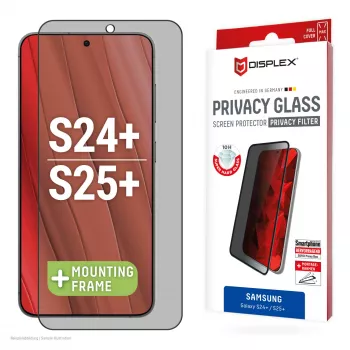 Displex privātuma ekrāna aizsargs (10H) Samsung Galaxy S24+/S25+, EASY-ON® Eco montāžas rāmis, privātuma filtrs