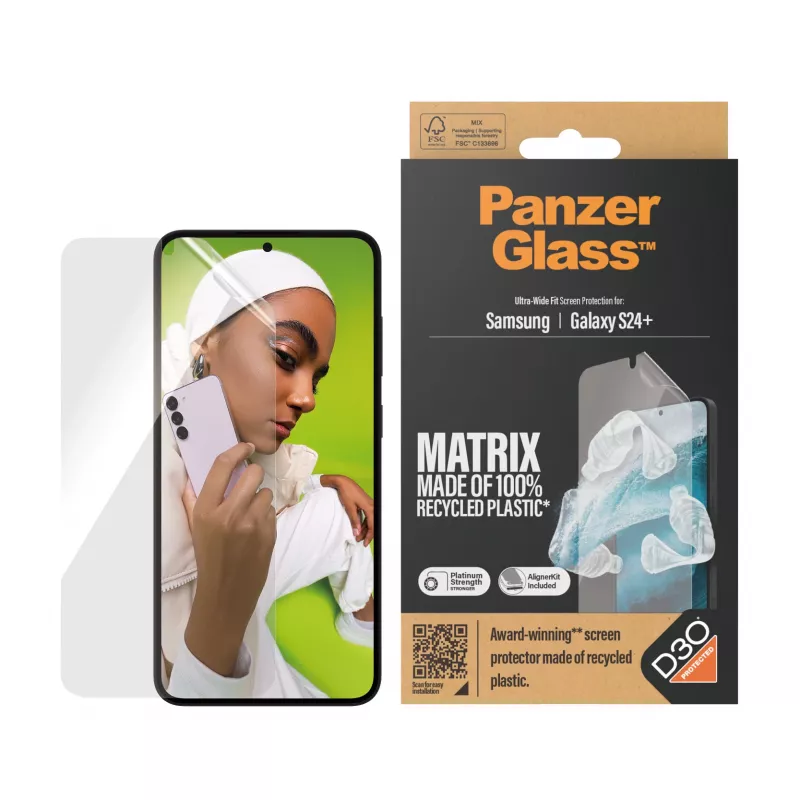 PanzerGlass ® ECO MATRIX ekrāna aizsargs ar D3O® Samsung Galaxy S24+ | īpaši plats pārklājums ar izlīdzināšanas komplektu