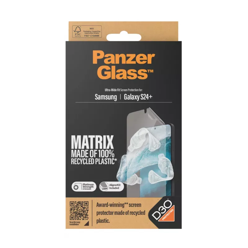PanzerGlass ® ECO MATRIX ekrāna aizsargs ar D3O® Samsung Galaxy S24+ | īpaši plats pārklājums ar izlīdzināšanas komplektu