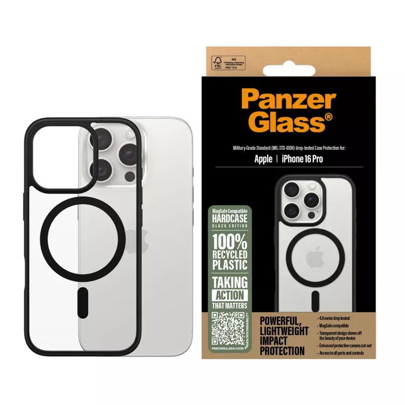 PanzerGlass ® HardCase caurspīdīgs ar melnu MagSafe & rāmi iPhone 16 Pro
