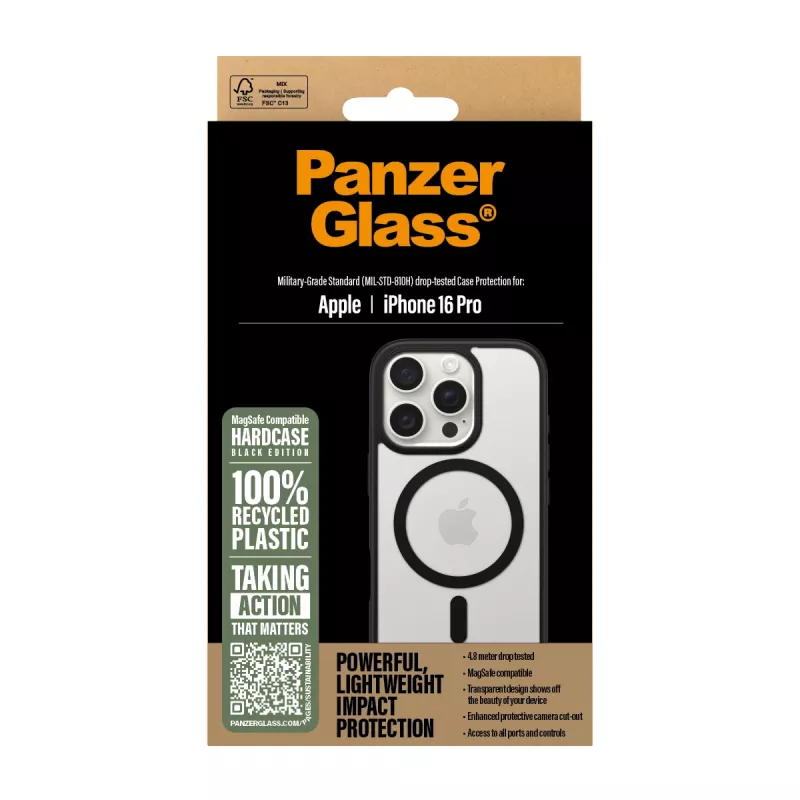 PanzerGlass ® HardCase caurspīdīgs ar melnu MagSafe & rāmi iPhone 16 Pro