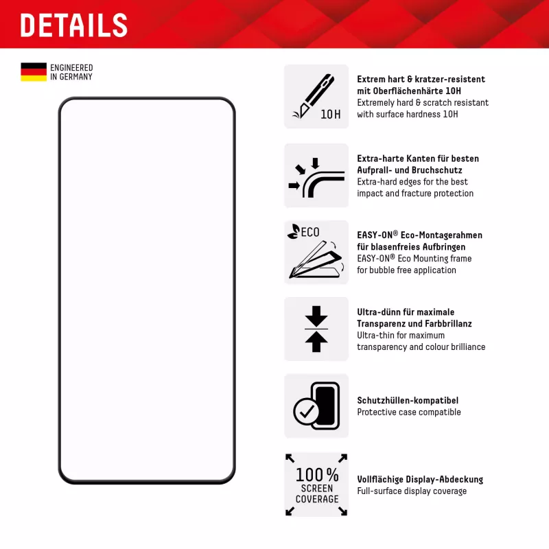 Displex Premium ekrāna aizsargs (pilns pārklājums, 10H) Samsung Galaxy S22+/S23+, EASY-ON® Eco montāžas rāmis, pilns pārklājums