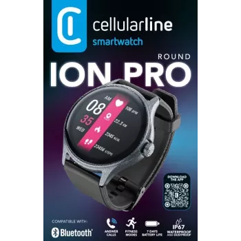 Cellularline ION PRO Round Bluetooth® viedpulkstenis ar lietotni, 3,51 cm (1,38 collas), TFT, skārienjūtīgs ekrāns, 0,00064 GB, 98 g