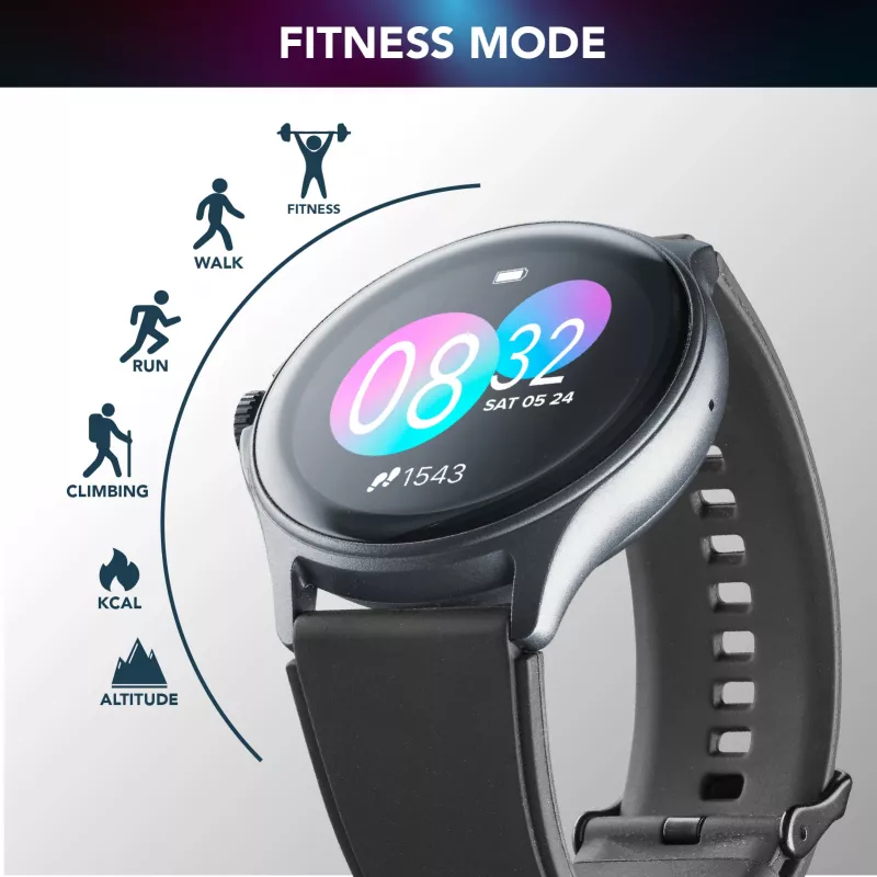 Cellularline ION PRO Round Bluetooth® viedpulkstenis ar lietotni, 3,51 cm (1,38 collas), TFT, skārienjūtīgs ekrāns, 0,00064 GB, 98 g