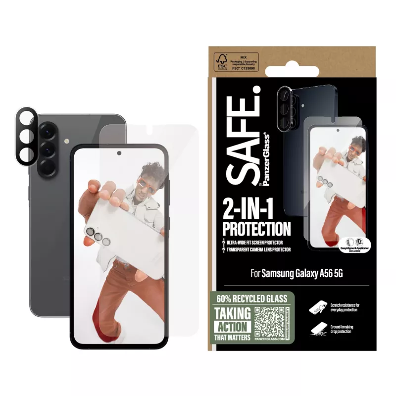 PanzerGlass SAFE. by ® 2-in-1 komplekts Samsung Galaxy A56 5G pret skrāpējumiem un triecieniem izturīgs