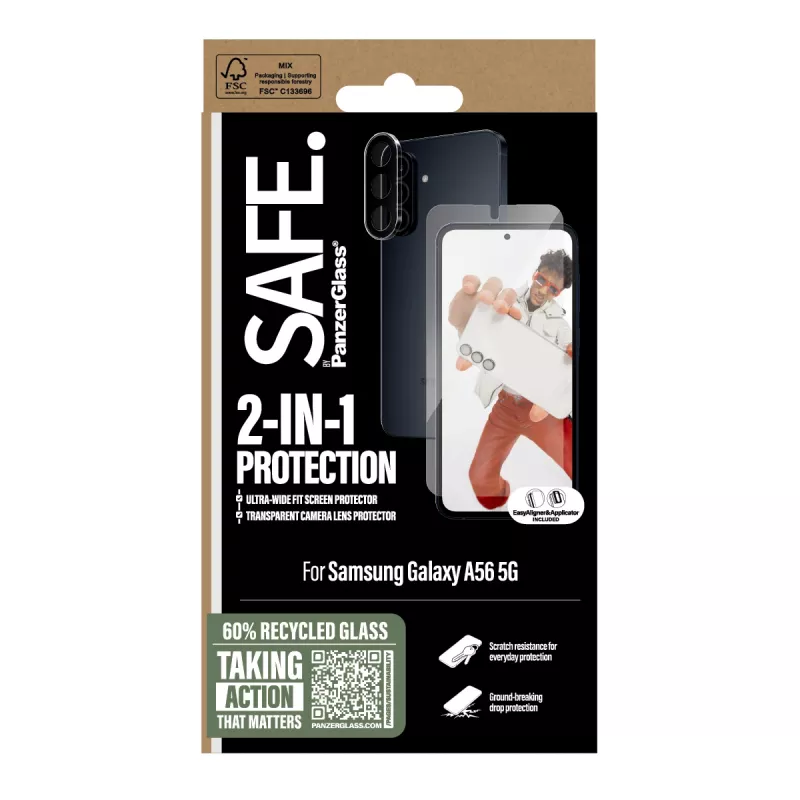 PanzerGlass SAFE. by ® 2-in-1 komplekts Samsung Galaxy A56 5G pret skrāpējumiem un triecieniem izturīgs