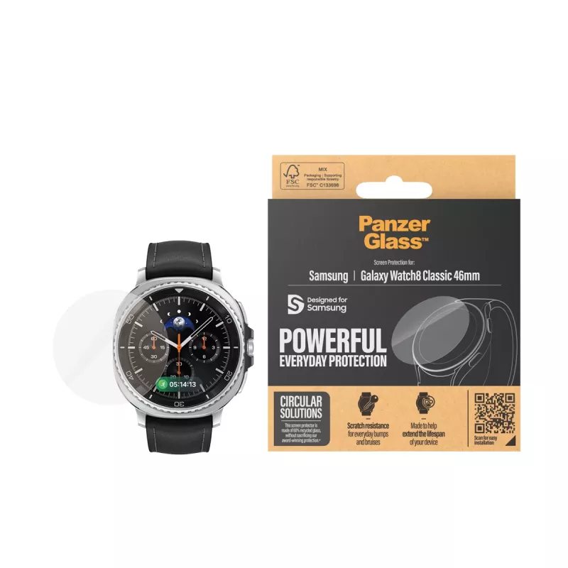 Ekrāna aizsargs PanzerGlass Samsung Galaxy Watch8 Classic 46mm izturīgs pret skrāpējumiem un triecieniem