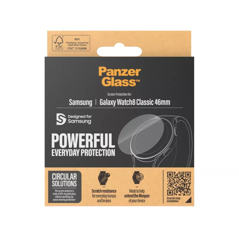 Ekrāna aizsargs PanzerGlass Samsung Galaxy Watch8 Classic 46mm izturīgs pret skrāpējumiem un triecieniem