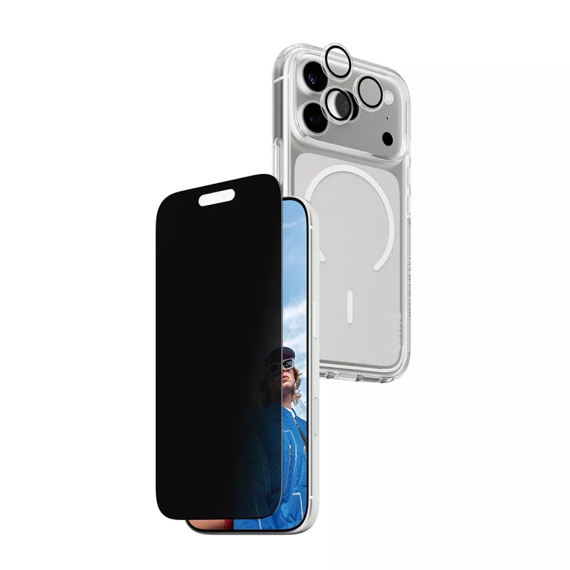 PanzerGlass CARE privātuma aizsargapvalks iPhone 17 Pro — 3-in-1, privātuma aizsardzība, integrēts kameras vāciņš