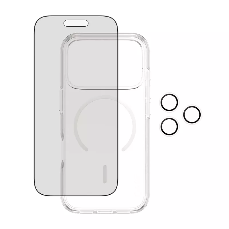 PanzerGlass CARE privātuma aizsargapvalks iPhone 17 Pro — 3-in-1, privātuma aizsardzība, integrēts kameras vāciņš