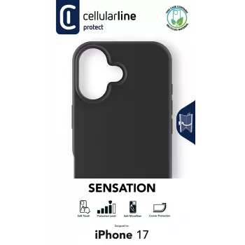 Cellularline Sensation - iPhone 17 īpaši mīksts silikona maciņš ar mīksti pieskaramu apdari, ideāli piemērots, lai aizsargātu katru jūsu iPhone 17 detaļu ar eleganci un komfortu.