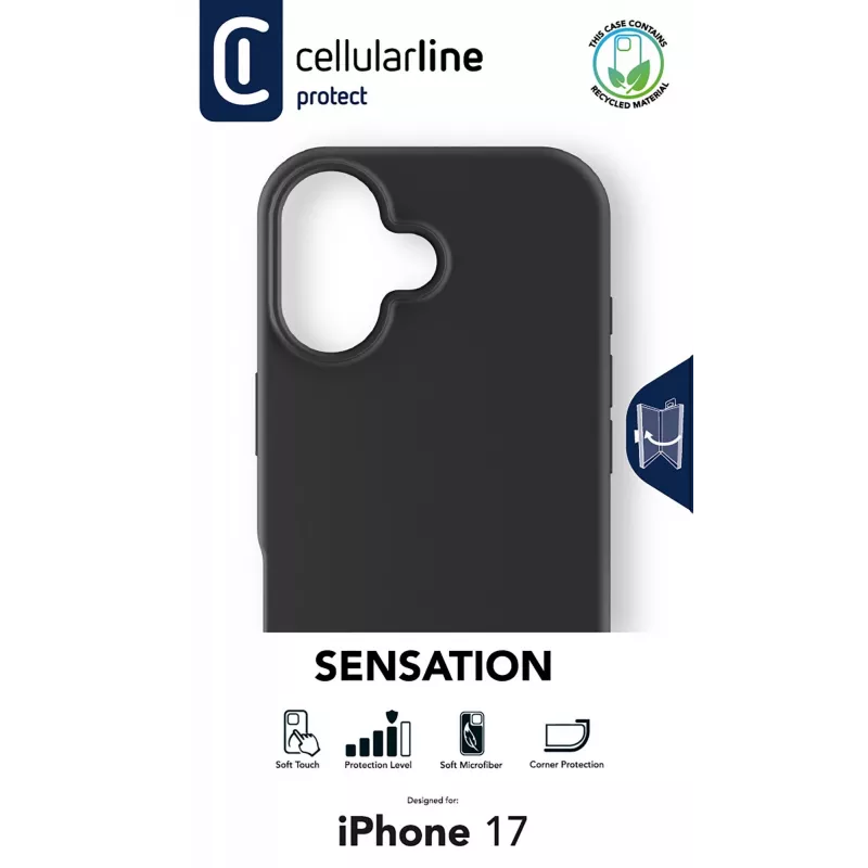 Cellularline Sensation - iPhone 17 īpaši mīksts silikona maciņš ar mīksti pieskaramu apdari, ideāli piemērots, lai aizsargātu katru jūsu iPhone 17 detaļu ar eleganci un komfortu.