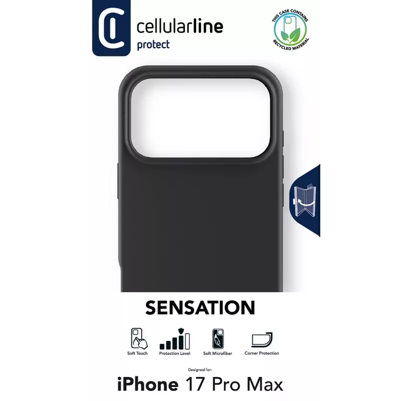 Cellularline Sensation - iPhone 17 Pro Max īpaši mīksts silikona maciņš ar mīkstu pieskāriena apdari, ideāli piemērots, lai ar eleganci un komfortu aizsargātu katru jūsu iPhone 17 Pro Max detaļu.