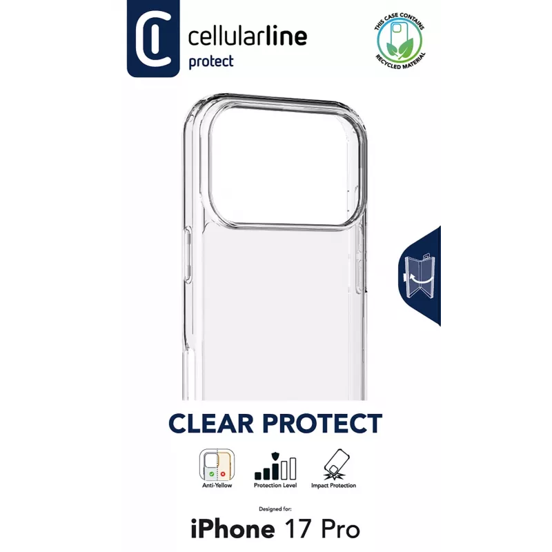 Cellularline Clear Protect - iPhone 17 Pro cietais vāciņš ar gumijas malām