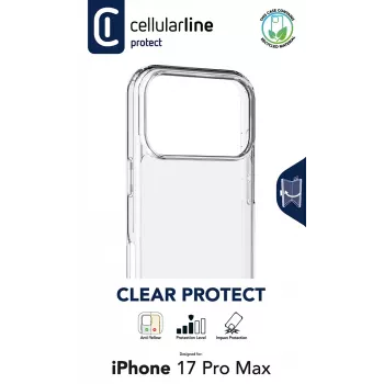 Cellularline Clear Protect - iPhone 17 Pro Max cietais vāciņš ar gumijas malām