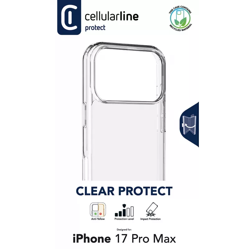 Cellularline Clear Protect - iPhone 17 Pro Max cietais vāciņš ar gumijas malām