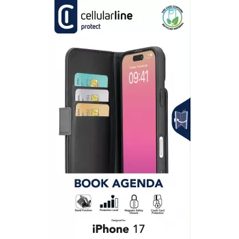 Cellularline Book Agenda - iPhone 17 ādas efekta grāmatveida vāciņš ar magnētisko aizdari