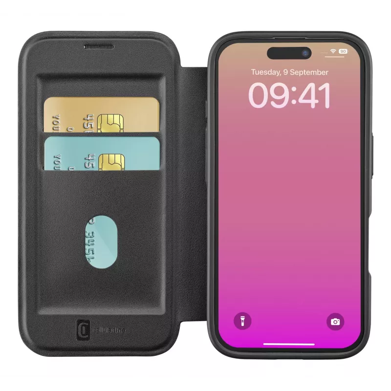Cellularline Daily Mag - iPhone 17 grāmatveida vāciņš ar daļēji caurspīdīgu cieto aizmuguri, kas saderīgs ar MagSafe® ekosistēmu