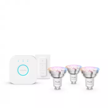 Philips Hue balta and colour ambience Essential starter kit: 3 GU10 viedās spuldzes (345 lm) + dimmera slēdzis