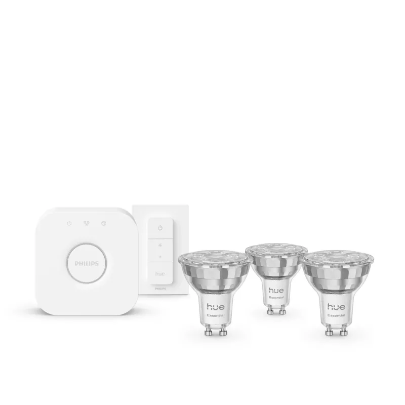 Philips Hue balta and colour ambience Essential starter kit: 3 GU10 viedās spuldzes (345 lm) + dimmera slēdzis