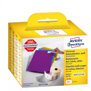 Pašlīmējošas noņemamas taisnstūra uzlīmes Avery AS0722540 — 32 × 57 mm, baltas, 1000 gab.