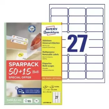 Pašlīmējošā printera etiķete AVERY L4737REV-65 Balta 6,35x2,96 cm