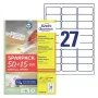 Pašlīmējošā printera etiķete AVERY L4737REV-65 Balta 6,35x2,96 cm