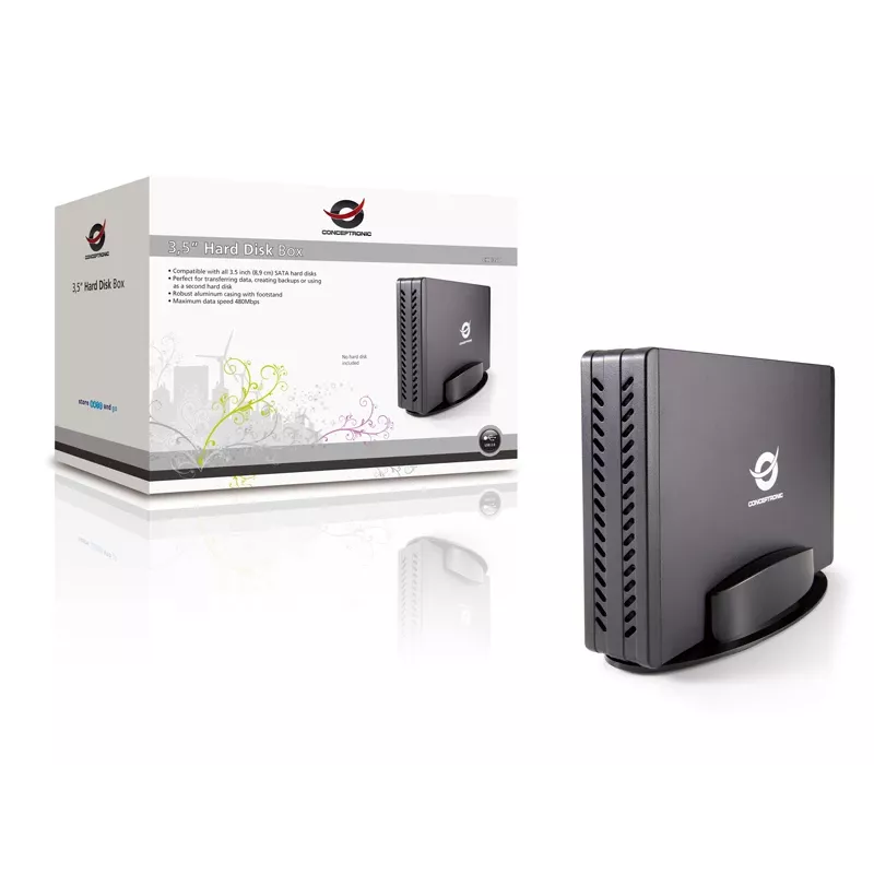 Conceptronic 3,5 collu cietā diska kaste, HDD korpuss, 3,5 collas, Serial ATA, Serial ATA II, Serial ATA III, 0,48 Gbit/s, USB savienojamība, melna