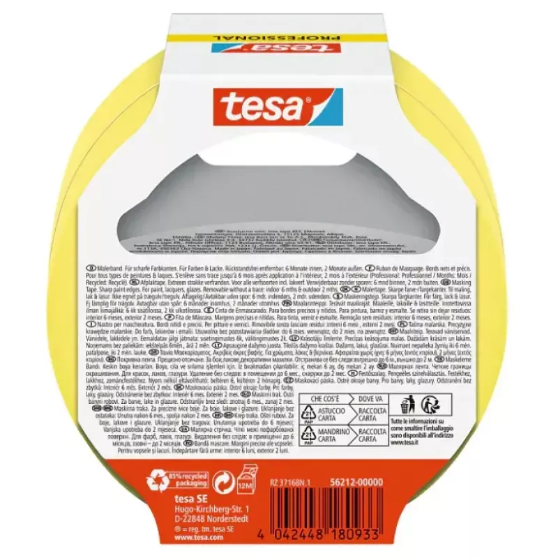 Līmlente Tesa 56212-00000-02, maskēšanas lente, 25 m × 25 mm, dzeltena, 2 gab. iepakojumā
