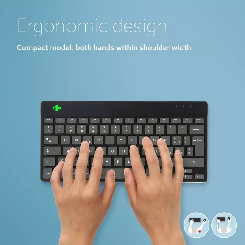 R-Go Tools Ergonomic tastatūra R-Go Compact Break, compact tastatūra, ar pārtraukumu programmatūru, QWERTY (IT), Bluetooth, melna