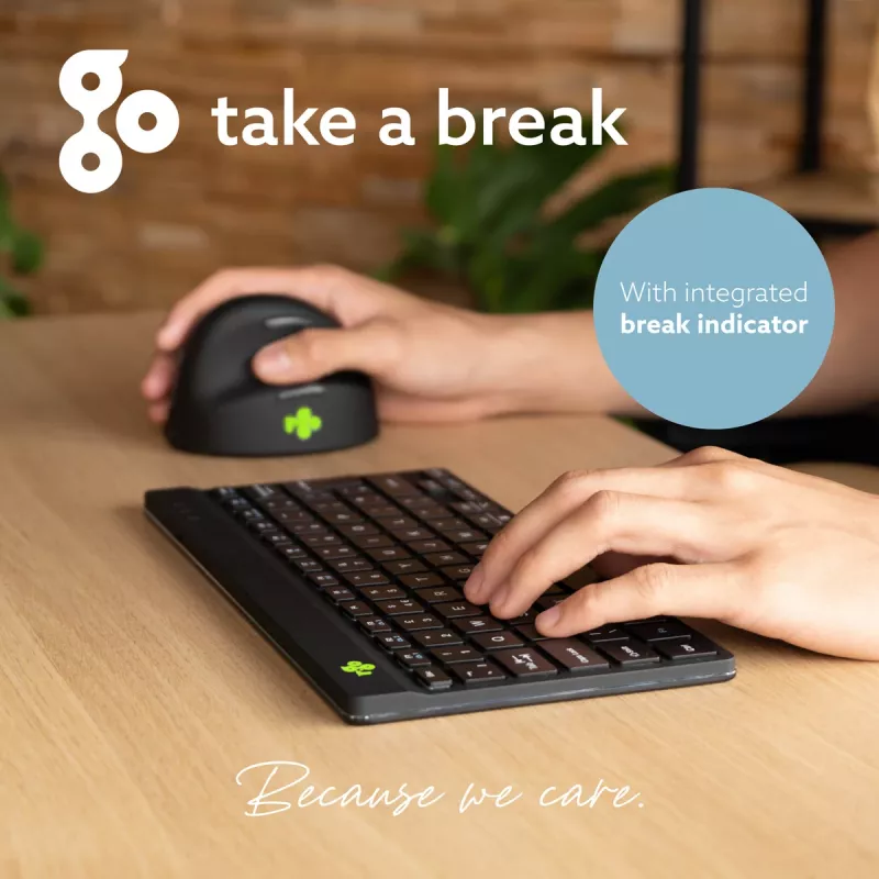 R-Go Tools Ergonomic tastatūra R-Go Compact Break, compact tastatūra, ar pārtraukumu programmatūru, QWERTY (IT), Bluetooth, melna