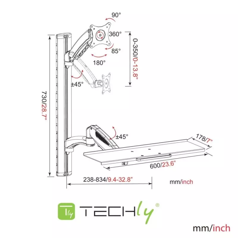 Techly ICA-PLW 02 monitora stiprinājums / statīvs 68,6 cm (27 collas) Sienas Sudrabs