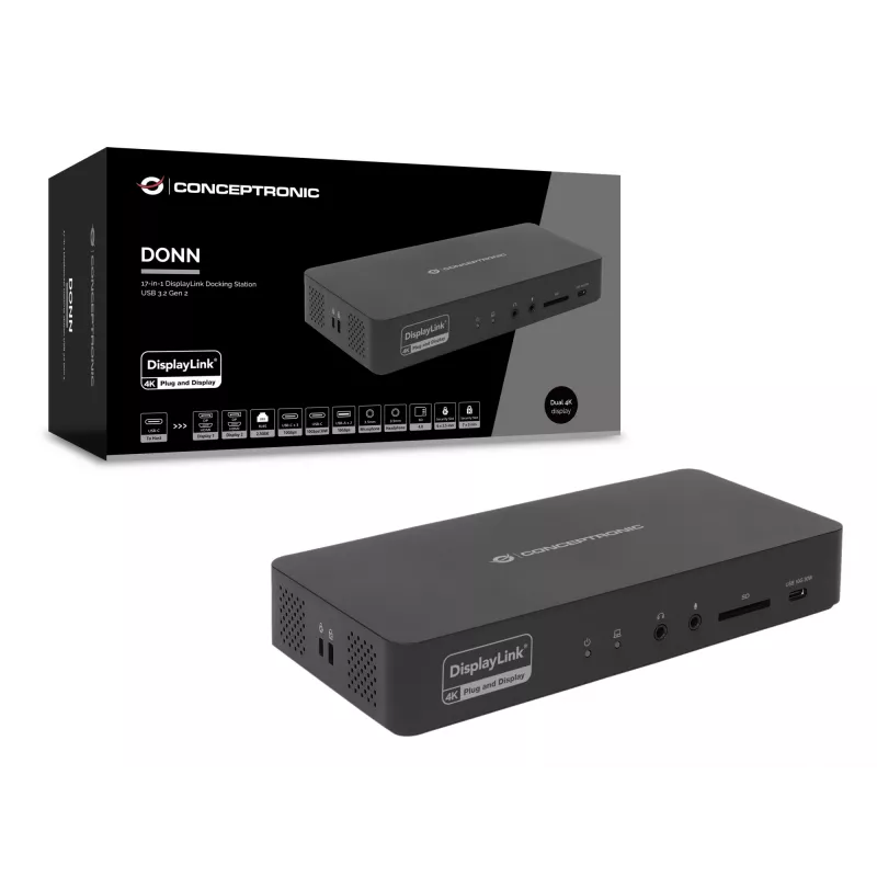 Conceptronic DONN31B 17-in-1 DisplayLink dokstacija USB 3.2 Gen 2