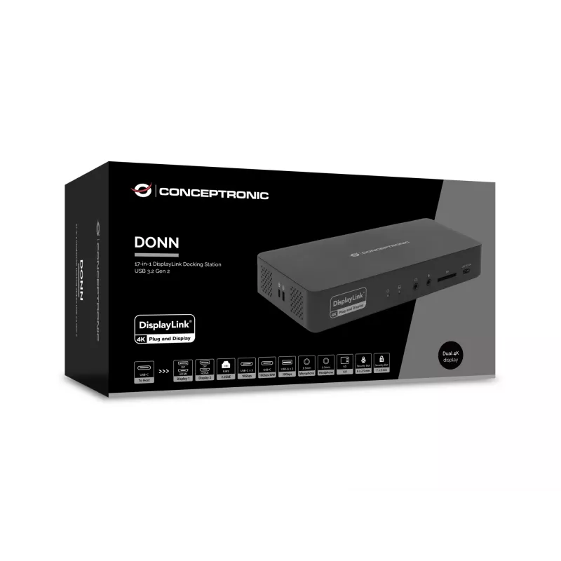 Conceptronic DONN31B 17-in-1 DisplayLink dokstacija USB 3.2 Gen 2