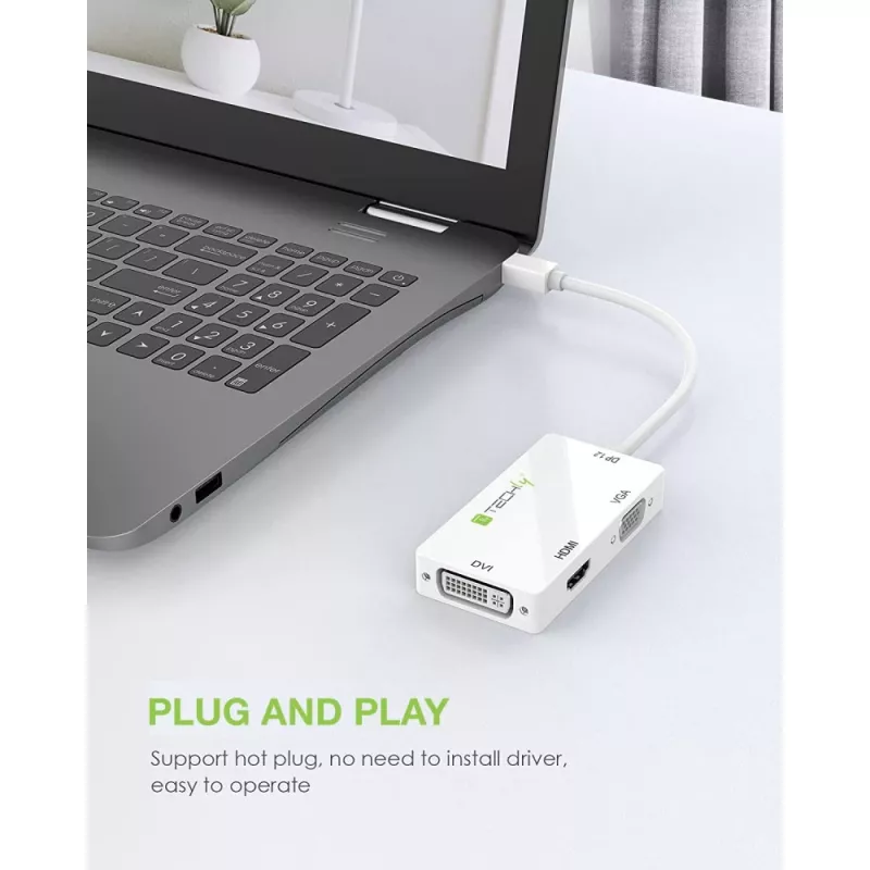 Techly Adapter 3 in 1 Mini DisplayPort (Thunderbolt) to HDMI / DVI / VGA IADAP MDP-COMBOF12