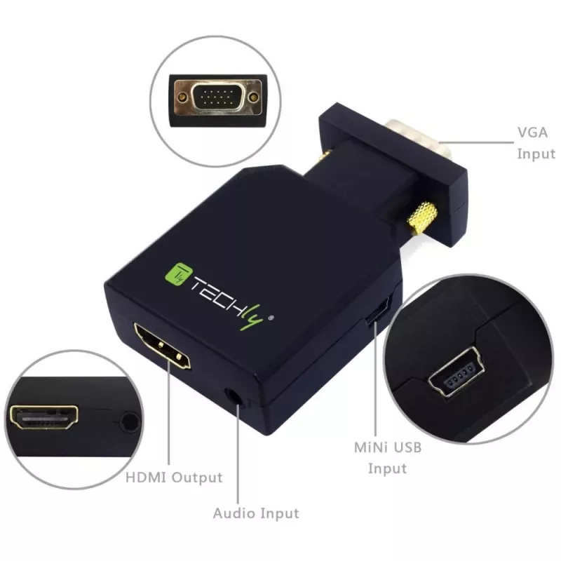 Techly Mini pārveidotājs VGA un audio uz HDMI IDATA VGA-HDMINI