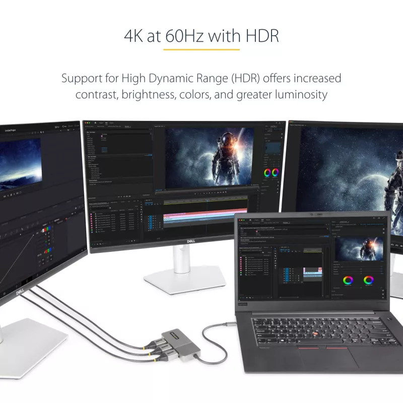 StarTech.com 3-Port USB-C Multi-Monitor Adapter, USB Type-C to 3x DisplayPort 1.4 MST Hub, Triple 4K 60Hz DP Laptop Display Extender / Splitter, HDR, Extra-Long Built-In kabelis - Windows Only