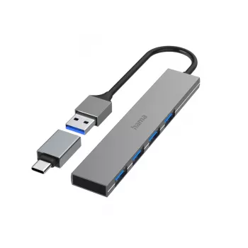 Hama 00200141 saskarnes centrmezgls USB 3.2 Gen 1 (3.1 Gen 1) Type-A 5000 Mbit/s Pelēks