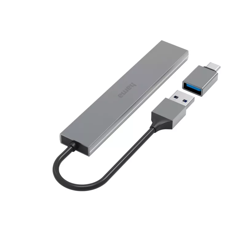 Hama 00200141 saskarnes centrmezgls USB 3.2 Gen 1 (3.1 Gen 1) Type-A 5000 Mbit/s Pelēks