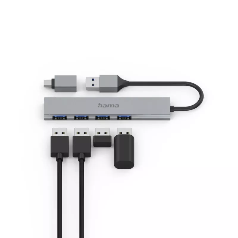 Hama 00200141 saskarnes centrmezgls USB 3.2 Gen 1 (3.1 Gen 1) Type-A 5000 Mbit/s Pelēks