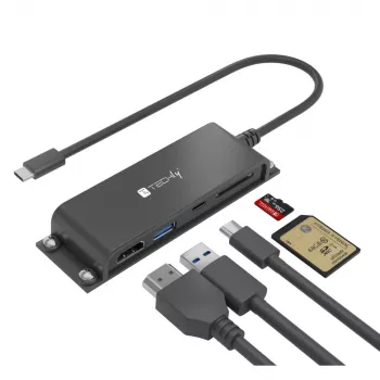 Techly IADAP-USBC-935 klēpjdatora dokstacija/portu replikators vadu USB 3.2 Gen 1 (3.1 Gen 1) Type-C melns