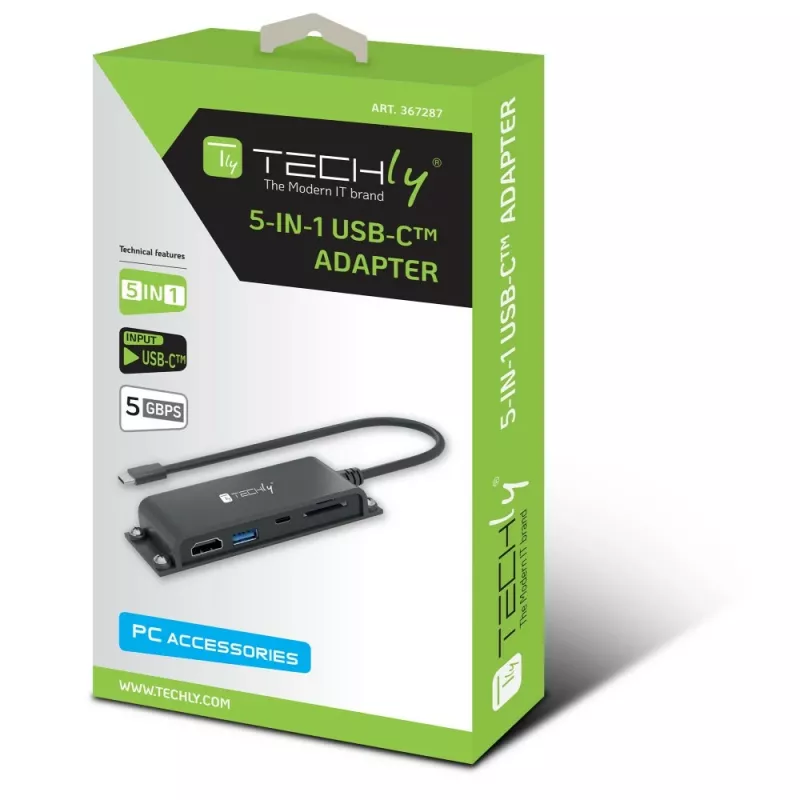 Techly IADAP-USBC-935 klēpjdatora dokstacija/portu replikators vadu USB 3.2 Gen 1 (3.1 Gen 1) Type-C melns