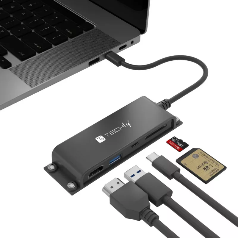 Techly IADAP-USBC-935 klēpjdatora dokstacija/portu replikators vadu USB 3.2 Gen 1 (3.1 Gen 1) Type-C melns