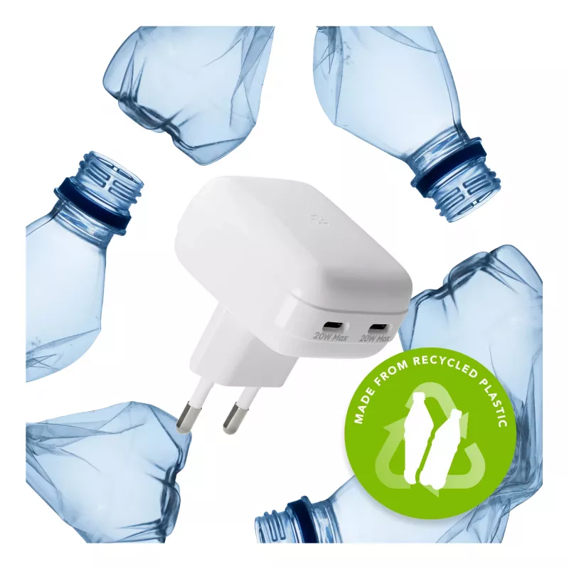 Wall Charger d bramante re-charge Pro EU plakans 2×USB-C 20W balta (indoor)