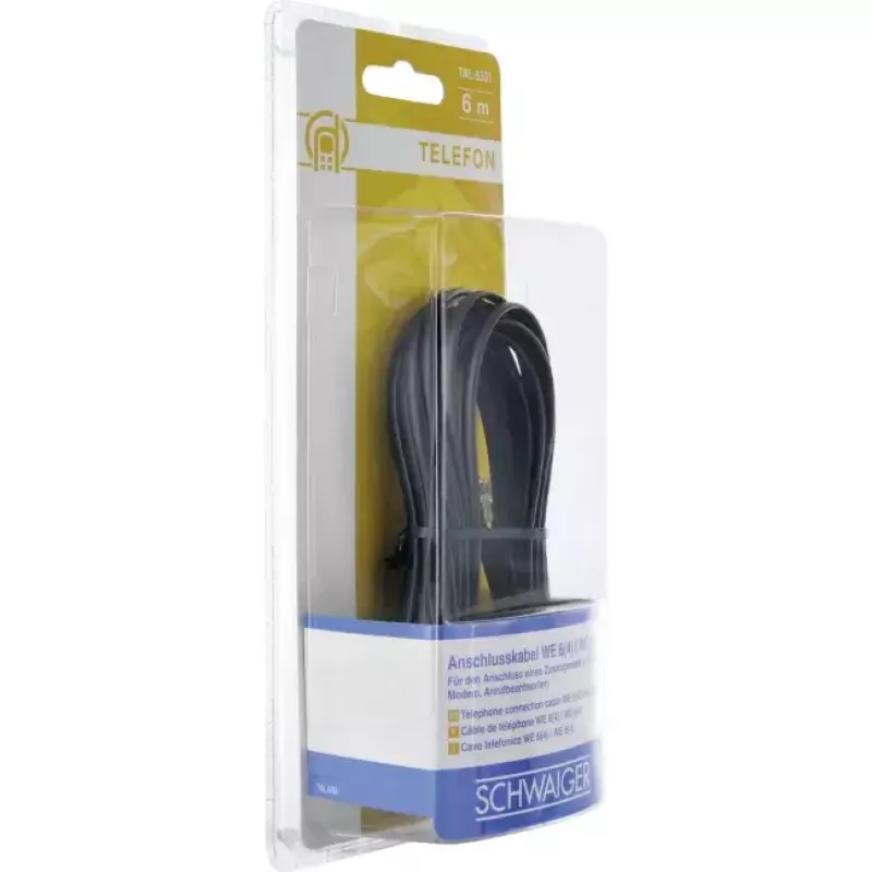 Tīkla kabelis Schwaiger 6,0 m RJ-11 - RJ-11 6 m Melns