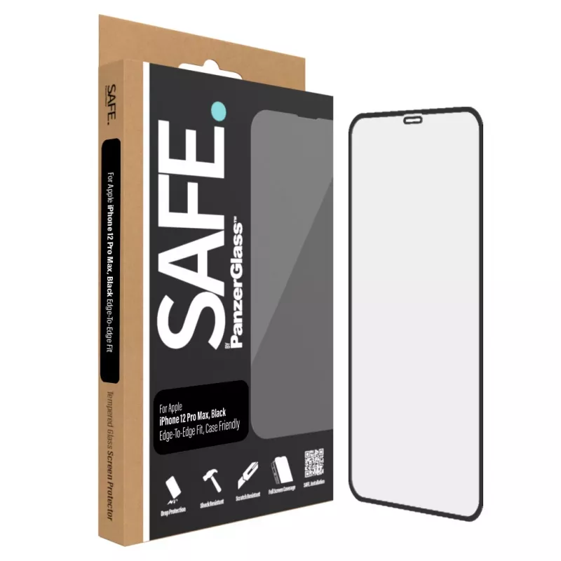 Ekrāna aizsargs PanzerGlass SAFE. by ® Apple iPhone 12 Pro Max, pilna pārklājuma, izturīgs pret skrāpējumiem un triecieniem